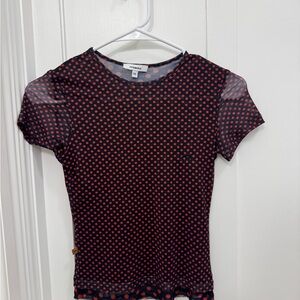 MIAOU red and black polka dot mesh top